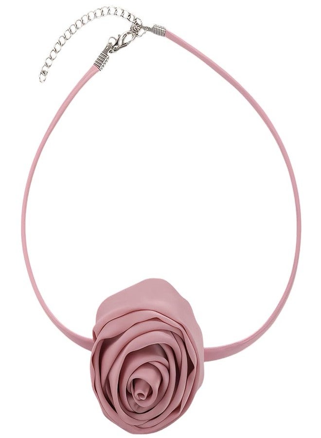 CALFOVERA PU Leather Flower Choker Necklace for Women Pink Elegant Rose Leather Collar Tie Adjustable Short Circle Necklace Vintage Neck Chain with Extender for Weddings Parties Neck Accessories - Image 1